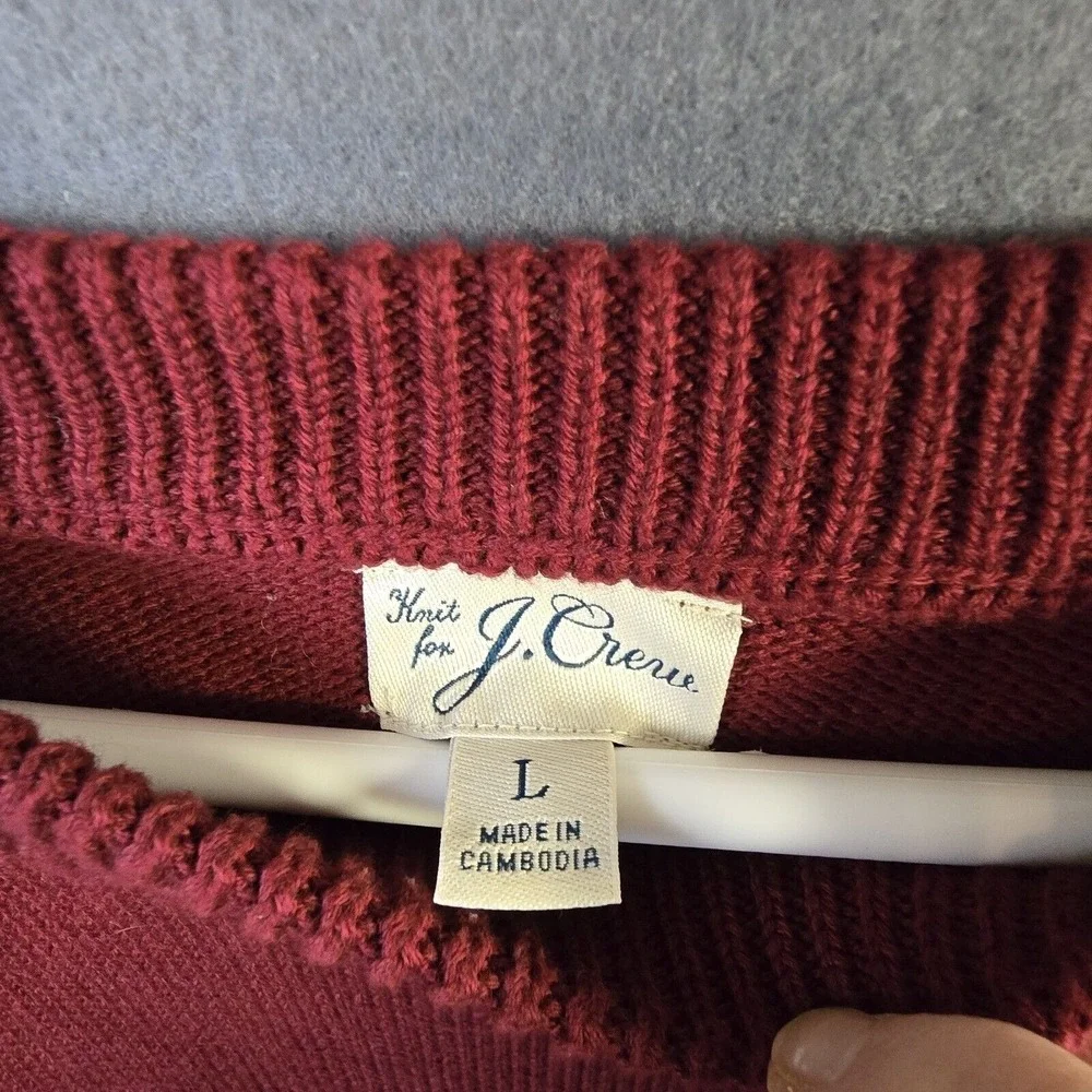 J. Crew Cotton Crewneck Sweater Mens Large Burgundy Classic Preppy Knit 2549